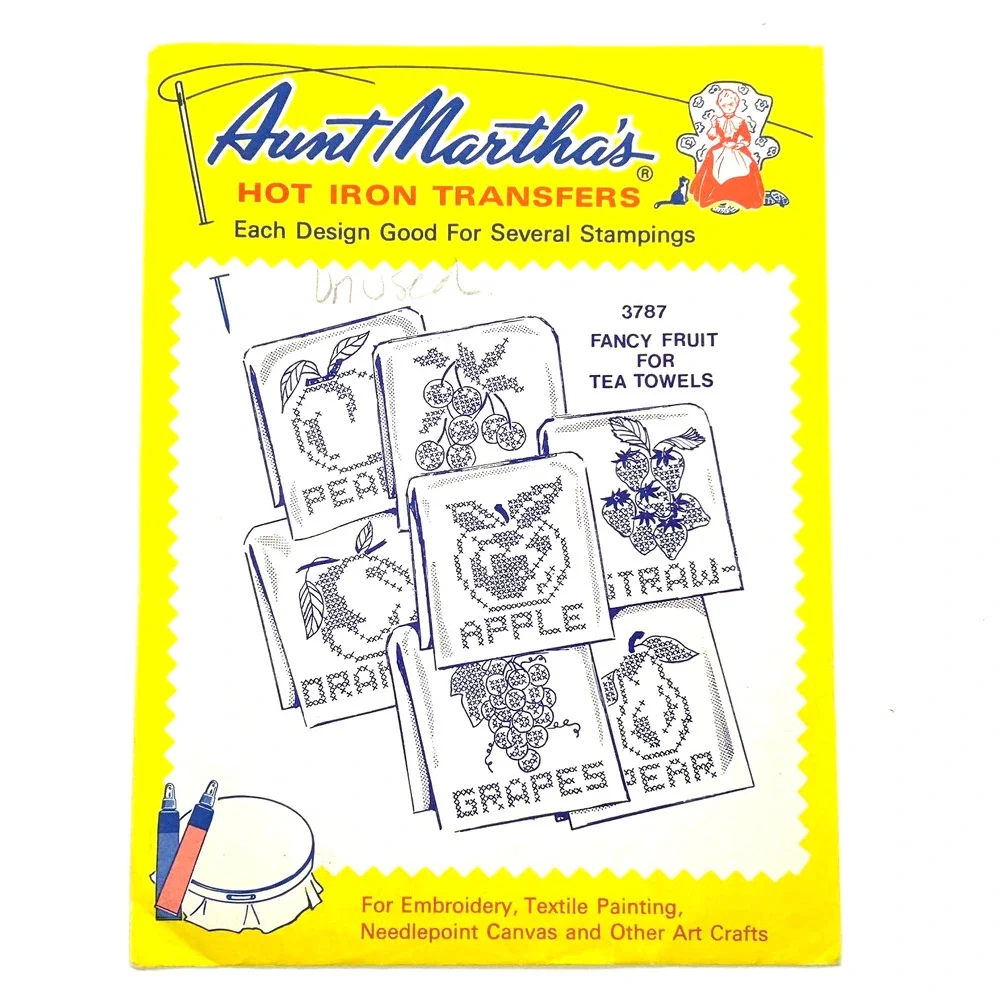 Aunt Marthas Vintage Transfer‎ Patterns #3216 & #3787 For Tea Towels